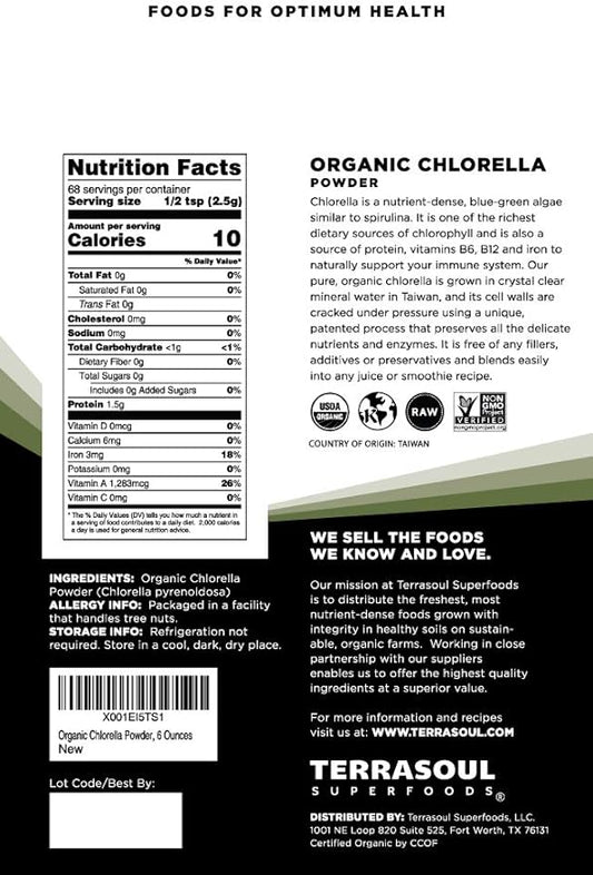Terrasoul Superfoods Organic Chlorella Powder (Cracked Cell Walls), 6 Ounces