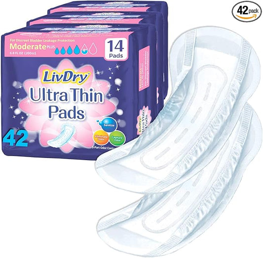 LivDry Incontinence Ultra Thin Pads for Women 42-Count)
