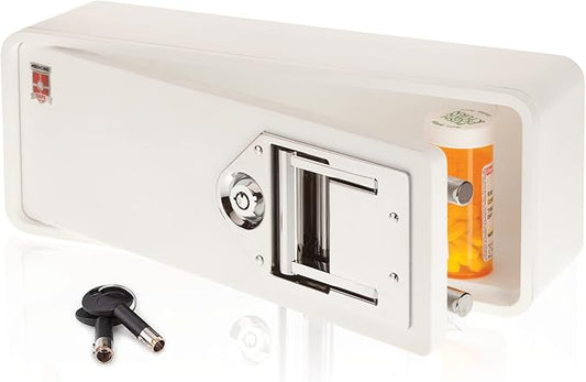 Medicine Safe-Barrel Key Lockbox, White