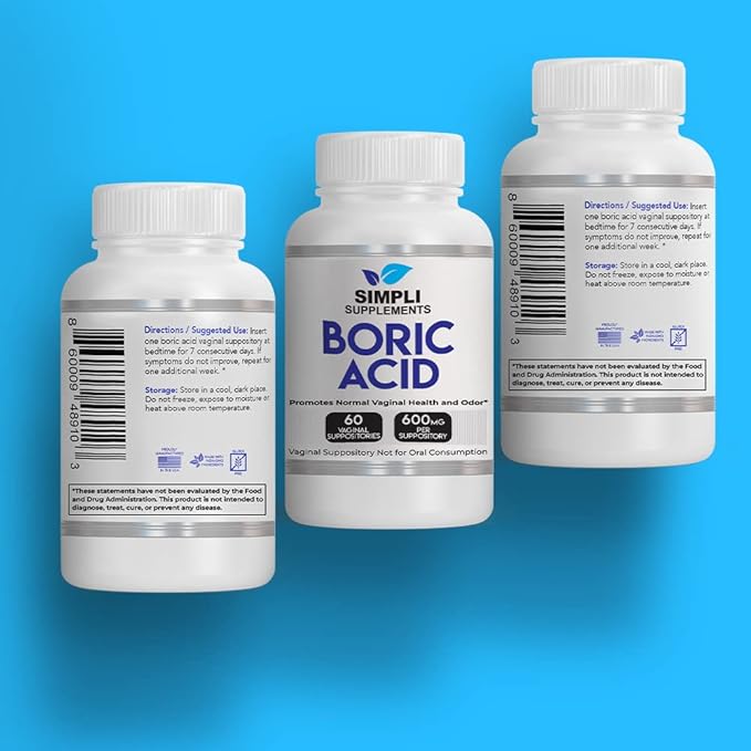 60 Boric Acid Suppositories 600mg/serving
