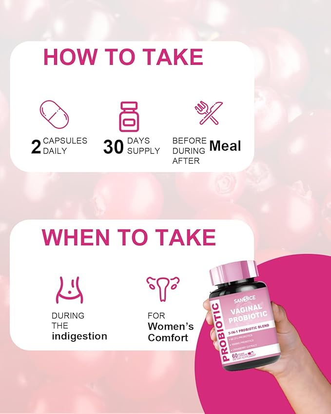Vaginal Probiotics Supplement for Women, 70mg Female V-Probiotic Blend(6B CFU), Lactobacillus with Prebiotic & Cranberry Extract for Vaginal Odor, pH Balance, Organic Prebiotic Supplement(60 Capsules)