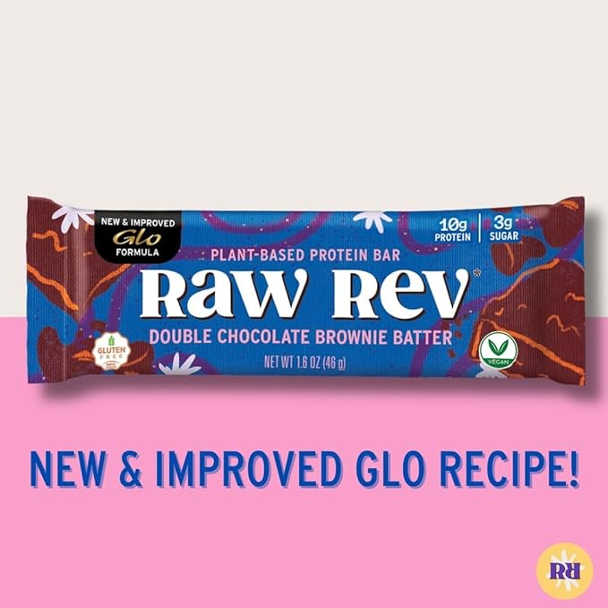 Raw Rev Vegan High-Protein Bars, Double Chocolate Brownie Batter, 10g Plant Protein, 12g Fiber, Non-GMO, 1.6 Oz, 12 Count (Pack of 1)