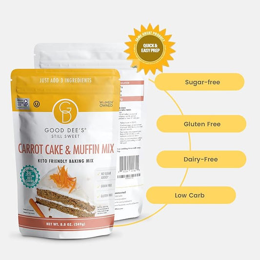 Good Dees Low Carb Baking Mix, Carrot Muffin & Cake Mix, Keto Baking Mix, No Sugar Added, Gluten Free, Dairy-Free, Diabetic (Pack of 1)