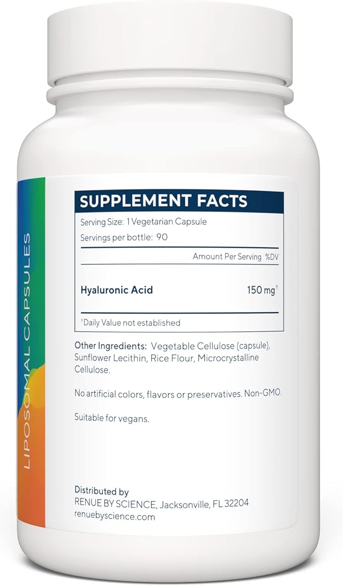 Renue By Science Hyaluronic Acid | HLA Liposomal Hyaluronic Acid Supplements | 90 Acido Hialuronico Capsules - 150mg Hylunaric Acid per Serving | Non-GMO | Made in The USA Third-Party Tested