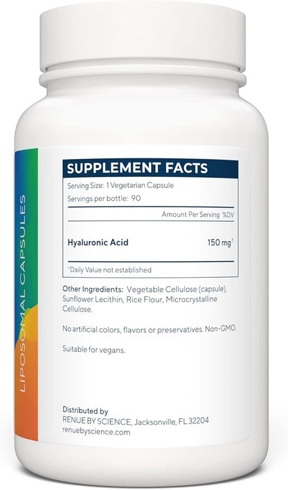 Renue By Science Hyaluronic Acid | HLA Liposomal Hyaluronic Acid Supplements | 90 Acido Hialuronico Capsules - 150mg Hylunaric Acid per Serving | Non-GMO | Made in The USA Third-Party Tested