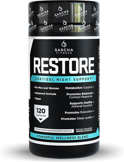 SASCHA FITNESS Cortisol Night Support Pills Supplements-Vegan-120 Natural