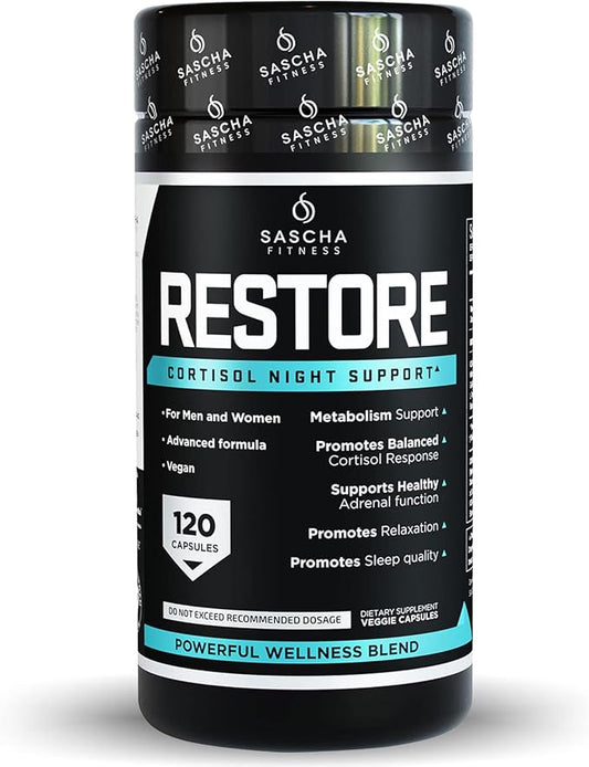 SASCHA FITNESS Cortisol Night Support Pills Supplements-Vegan-120 Natural