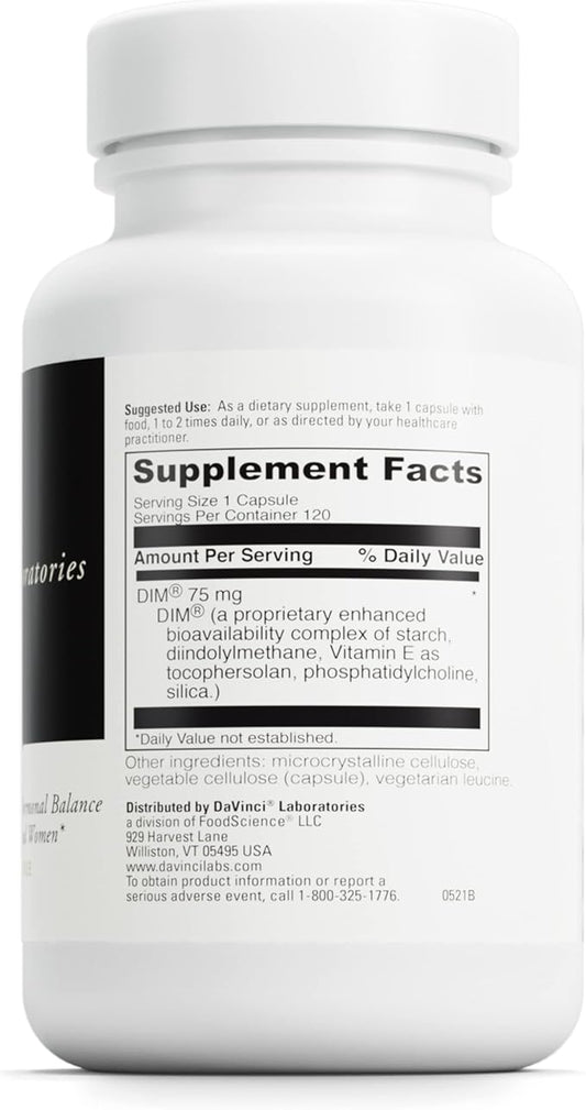 DAVINCI Labs DIMPro 75mg - Helps Support Hormonal Balance, Estrogen Metabolism & More with DIM - Gluten-Free - 120 Capsules (120 Servings)
