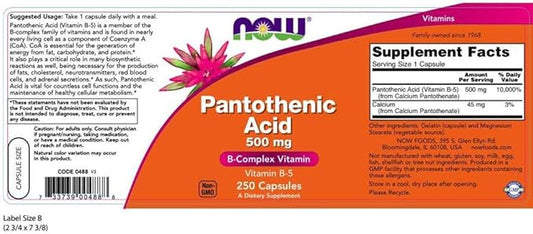 Now Foods Pantothenic Acid 500 mg, 250 Capsule (3 Pack)