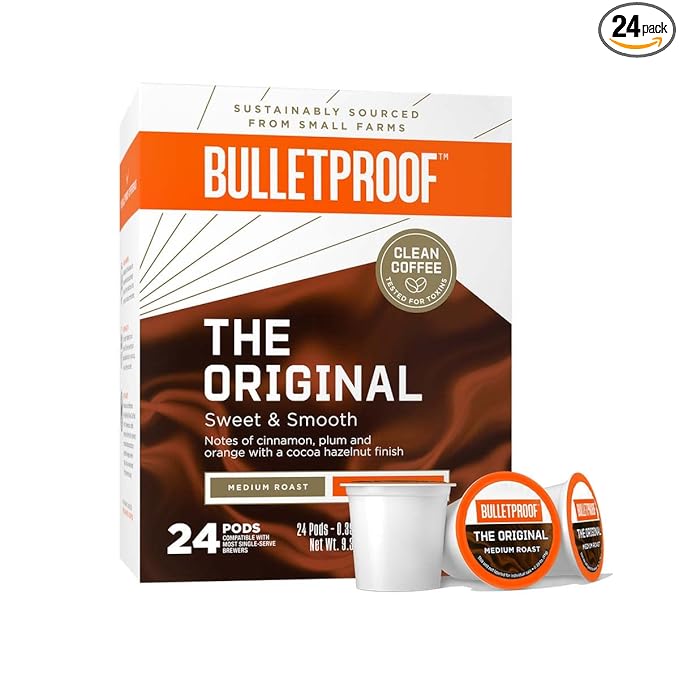Bulletproof Original Medium Roast Single-Serve Pods, 24 Count, Arabica Coffee Sourced from Central and South America