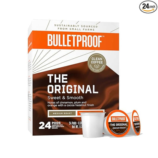 Bulletproof Original Medium Roast Single-Serve Pods, 24 Count, Arabica Coffee Sourced from Central and South America
