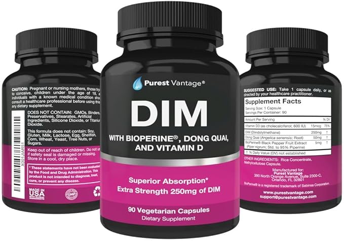 Pure DIM Supplement 250mg Diindolylmethane Plus 90 Vegetarian