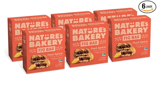 Nature's Bakery Whole Wheat Fig Bars, Peach Apricot, Real Fruit, Vegan, Non-GMO, Snack bar, 6 Count (Pack of 6)