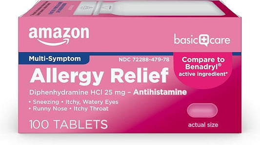 Amazon Basic Care Allergy Relief Diphenhydramine 25 mg, 100 Count