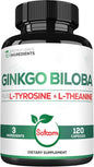 1000mg Ginkgo Biloba Supplements with L-Tyrosine, L-Theanine 120 Capsules 2-Month Supply