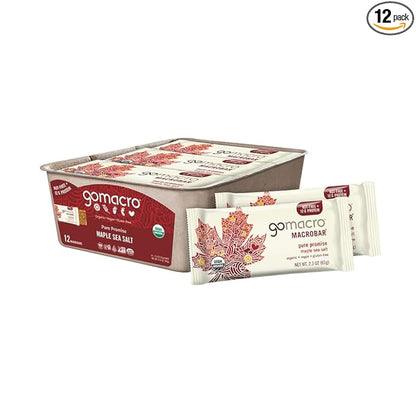 GoMacro MacroBar Organic Vegan Protein Bars - Maple Sea Salt (2.3 Ounce Bars, 12 Count)