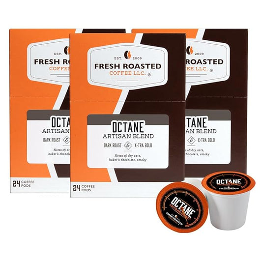 Fresh Roasted Coffee, Octane Italian Dark Roast, Artisan Blend, 24 Pods for K Cup Brewers