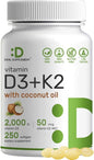 DEAL SUPPLEMENT Sunshine Vitamin D – Vitamin D3 2,000 IU with K2 MK7 50mcg – Infused with Virgin Coconut Oil – Support Healthy Bones, Teeth, and Immune System – Easy to Swallow