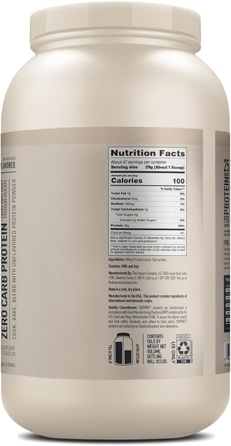 Isopure Unflavored Protein, 25g Whey Isolate, 47 Servings, 3 Pounds