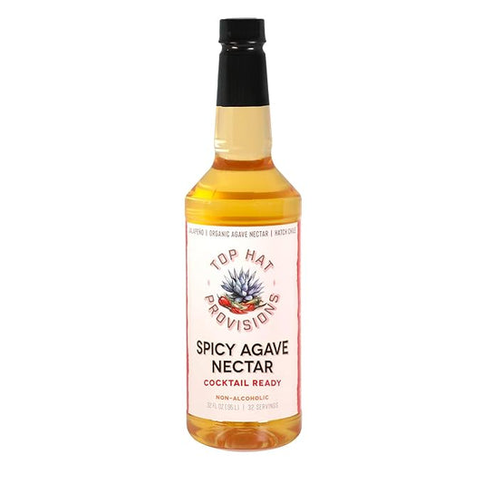 Top Hat Spicy Agave Nectar - Made with 100% Organic Agave Nectar, Hatch Chile & Jalapeño - Lower Calorie Hot Agave Syrup Sweetener for Margaritas, Cocktails, Mocktails, Lemonades, Soda, Coffee, Tea & Desserts - 32oz Bottle