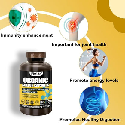 MSM Organic Sulfur Capsules, Premium MSM Supplement, Used for Joint Health and Functional Wellness, Hair, Skin, Nails, Non-GMO, Gluten Free, 1 Bottle Pack(180 Count)