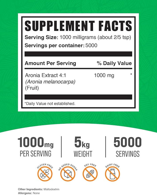 BulkSupplements.com Aronia Extract Powder - Aronia Berry Extract, Chokeberry Supplement, Sourced from Aronia Berry - Gluten Free, 1000mg per Serving, 5kg (11 lbs) (Pack of 5)