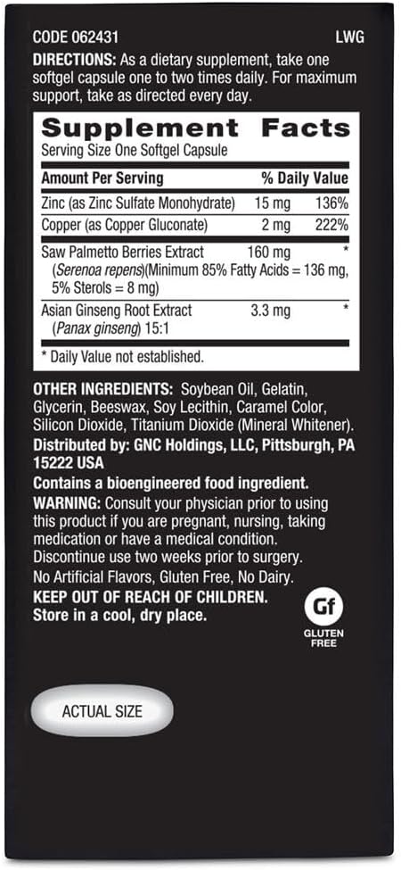 GNC Men's Ultra Saw Palmetto Formula, 120 Softgels, Supports Normal Prostate Function