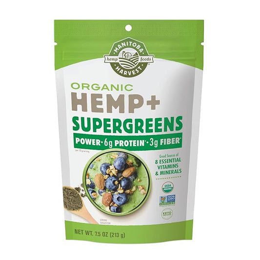 Manitoba Harvest Organic Hemp & Supergreens 7.5 oz 6g of 3g of 8 Essential