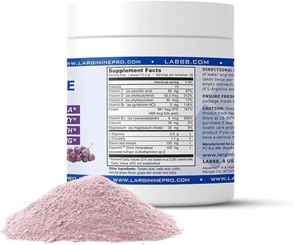L-ARGININE PRO | 5,500mg L-Arginine Plus L-Citrulline 1,100mg Powder Supplement for Increased Nitric Oxide Production | Endurance, Heart Health & Blood Flow (3, Grape)