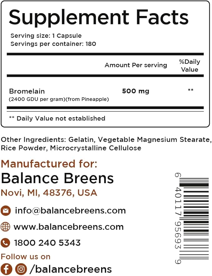 Bromelain 500mg, 180 Capsules