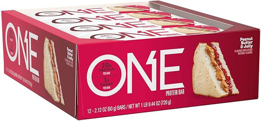 ONE Protein Bars, Peanut Butter & Jelly, Gluten Free with 20g Protein and 1g Sugar, Pantry Staples, 2.12 oz (12 Count)