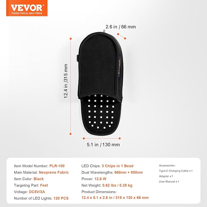 VEVOR Red Light Therapy for Foot, 660nm & 850nm Red 120 LEDs 10 Hz/40 Hz/40 Hz