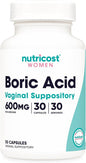 Nutricost Boric Acid 600mg, 30 Capsules - Vaginal Suppository - Non-GMO - for Women