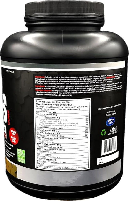 Extreme Mass Weight Gainer Muscle Builder, 10 lbs (4.54 kg) with Less Sugar for Intense Workout Training Made of high Calorie Fortified whey Protein