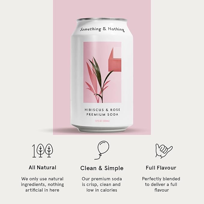 Something & Nothing Flavoured Sparkling Water - Lightly Carbonated, Full Flavoured with Added Grape & Lemon Juice | Vegan & Low Calorie Soda | 350ml Cans, Pack of 12 (Hibiscus & Rose)