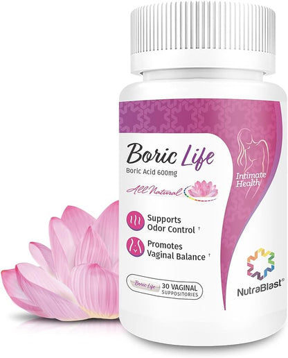 NutraBlast Boric Acid Vaginal Suppositories 100% Pure (30 Count)