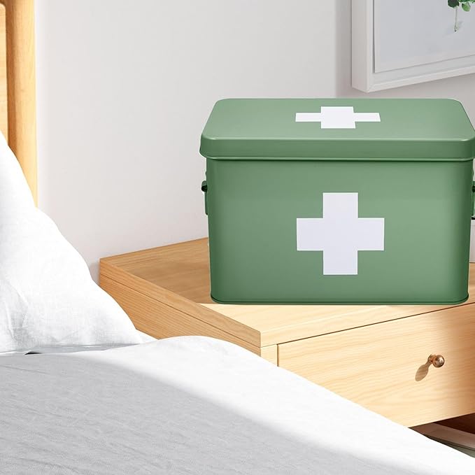 Flexzion First Aid Box Organizer Empty 13" Green