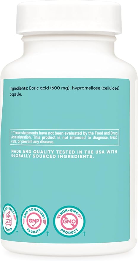 Nutricost Boric Acid 600mg, 30 Capsules - Vaginal Suppository - Non-GMO - for Women