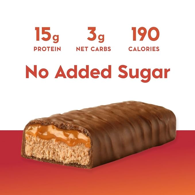 Nick's Protein Bars Chocolate Caramel | 15g protein | 190 calories | Low Carb Keto Friendly Snacks No Added Sugar (Multipack 24 bars x 50g)