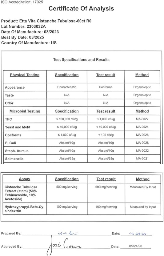 Potent Cistanche Tubulosa Capsules (500 mg) (2X Potent 50% Echinacoside/10% Echinacoside/10% Acetoside)