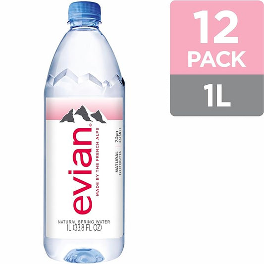 Evian Natural Spring Water, 1 L bottle, 12 pack