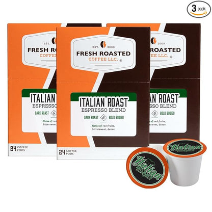 Fresh Roasted Coffee, Italian Roast, Dark, 72 Pods for K Cup Brewers