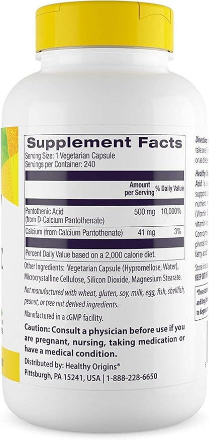 Healthy Origins Pantothenic Acid, 500 mg 240 Veggie