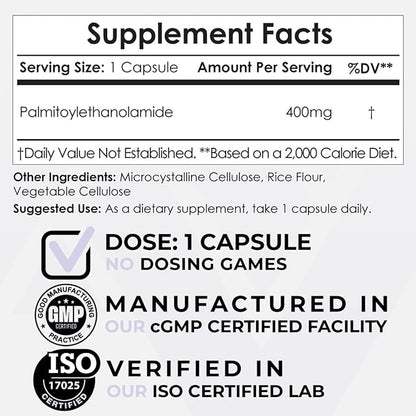Nootropics Depot Palmitoylethanolamide Capsules | Pea | 400mg Pills | 30 Count | Promotes Healthy Inflammatory Responses