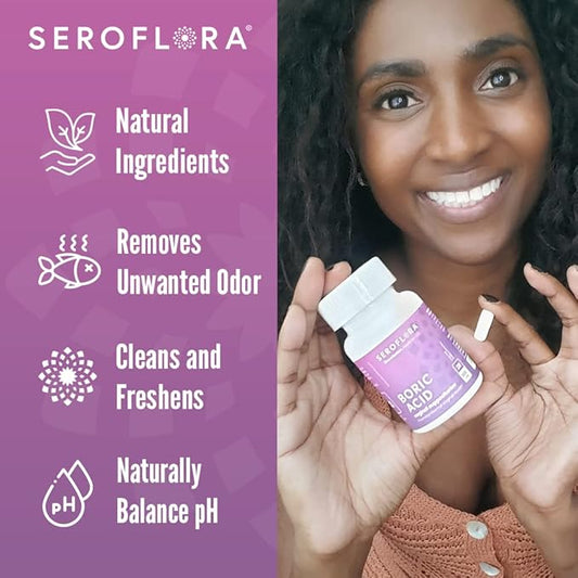 Seroflora Boric Acid Vaginal Suppositories for Women with Suppository Applicators - Boric Acid Pills Support Vaginal Odor Control - 28 Suppositories 7 Applicators