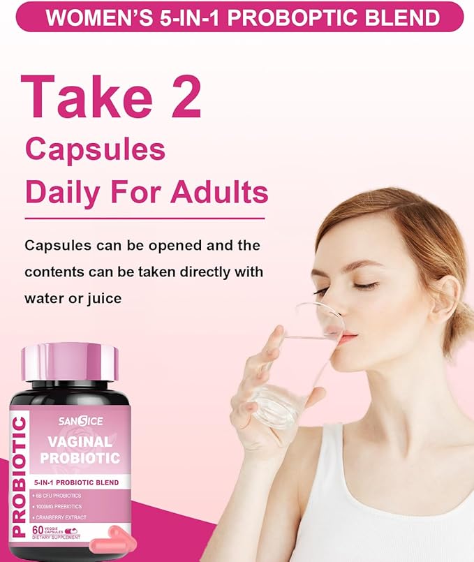 Vaginal Probiotics Supplement for Women, 70mg Female V-Probiotic Blend(6B CFU), Lactobacillus with Prebiotic & Cranberry Extract for Vaginal Odor, pH Balance, Organic Prebiotic Supplement(60 Capsules)