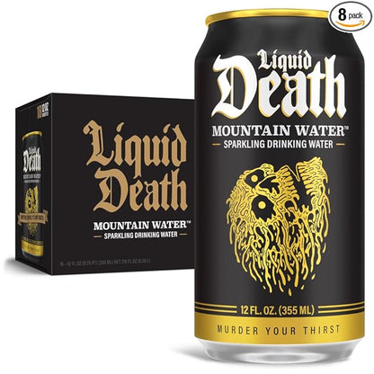 Liquid Death, Sparkling Mountain Water, 18-Pack (12oz Cans), Real Mountain Source