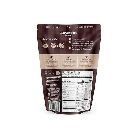 Keystone Pantry Keto Brownie Mix- Soy and Dairy-Free, Gluten Free, Diabetic, Atkins, Ketogenic, and WW friendly. Kosher-Parve 16 servings. Sweetened with Allulose