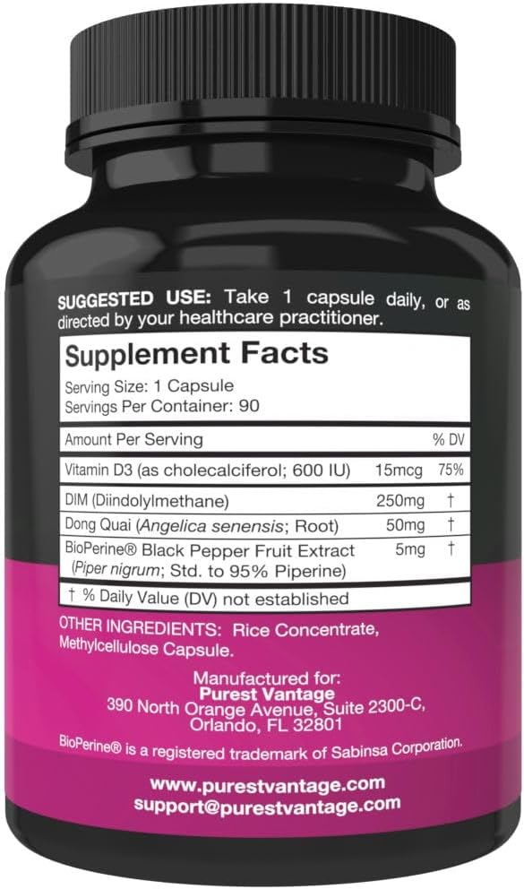 Pure DIM Supplement 250mg Diindolylmethane Plus 90 Vegetarian
