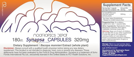 Nootropics Depot Synapsa Bacopa Monnieri Capsules 320mg | 180 Count